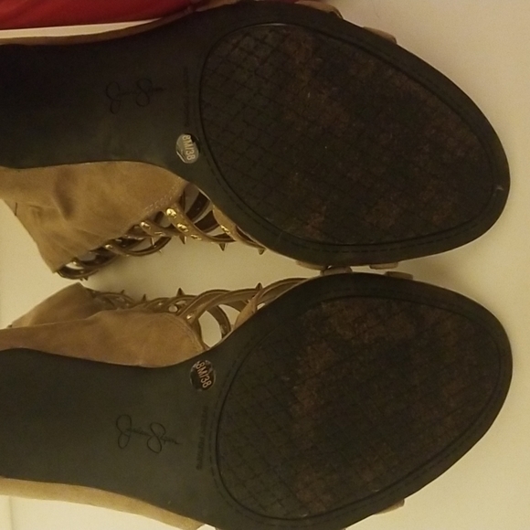 Beige Peep Toe Spike Stiletto High Heel Ankle Boots Studs Size 8 - Picture 8 of 12